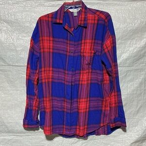 Old Navy The Boyfriend Shirt Flannel Checked Long Sleeve Button Shirt Sz M Tall